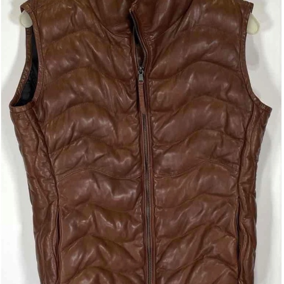 🤠 Scully Leather Western Vest Womens Ribbed Cognac Soft Zip Stand Collar 🤠 - Picture 5 of 10